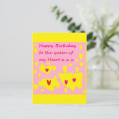 ピンクと黄色のハッピーバースデーロマンチックな葉書 ポストカード (スタンド正面)
