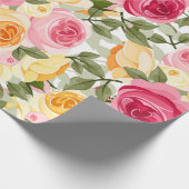 ピンクと黄色のバラのファームハウス シャビー シック フラワーリング ラッピングペーパー (角)