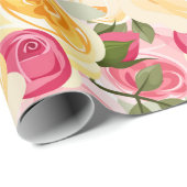 ピンクと黄色のバラのファームハウス シャビー シック フラワーリング ラッピングペーパー (ロールコーナー)