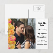 ピンクと黄色のバラの日付を保存 案内ポストカード (正面/裏面)