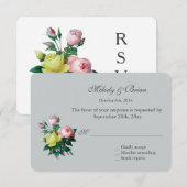 ピンクと黄色のバラの花のヴィンテージ風RSVP 出欠カード (正面/裏面)