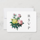 ピンクと黄色のバラの花のヴィンテージ風RSVP 出欠カード (裏面)