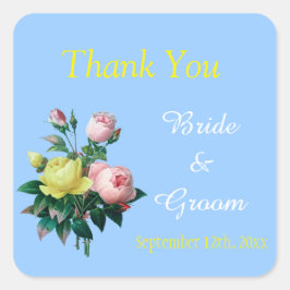 ピンクと黄色のバラの花の結婚式の引き出物 感謝してい スクエアシール