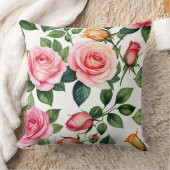 ピンクと黄色のバラ クッション (ブランケット)