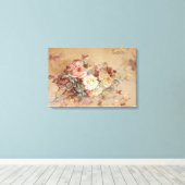 ピンクと黄色のバラ – フランツ・ビショフ キャンバスプリント (インサイチュ (ウッドフロア))