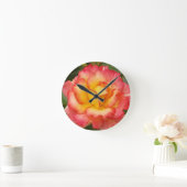 ピンクと黄色のバラ ラウンド壁時計 (ホーム)