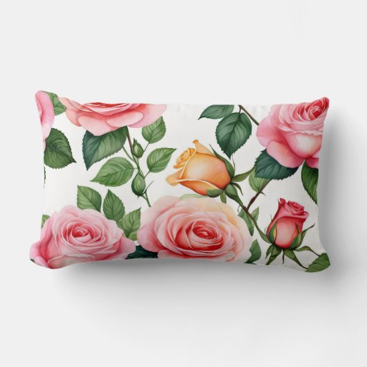 ピンクと黄色のバラ ランバークッション (正面)
