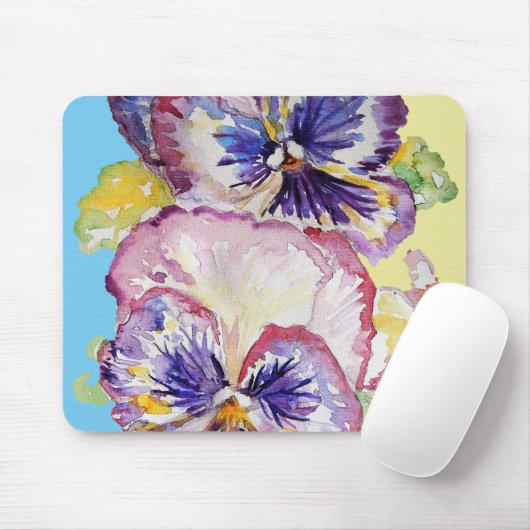 ピンクと黄色のパンジー水の色のパタ淡い色のーン マウスパッド (マウス)