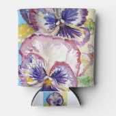 ピンクと黄色のパンジー水の色のパタ淡い色のーン 缶クーラー (正面)