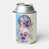 ピンクと黄色のパンジー水の色のパタ淡い色のーン 缶クーラー (缶裏面)