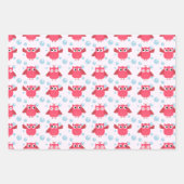 ピンクと黄色のフクロウテーマギフトラッピング紙 ラッピングペーパーシート (正面)