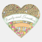 ピンクと黄色のフローラオーク結婚の木のシール ハートシール (正面)