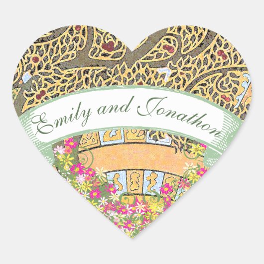 ピンクと黄色のフローラオーク結婚の木のシール ハートシール (正面)