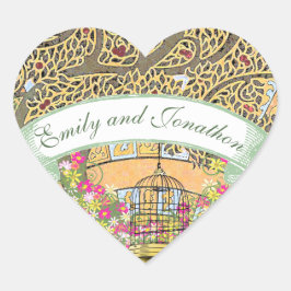 ピンクと黄色のフローラオーク結婚の木のシール ハートシール