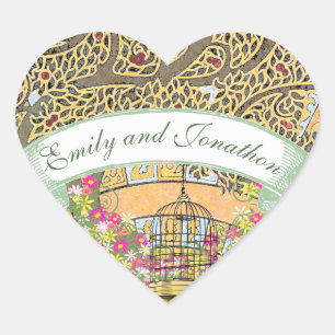 ピンクと黄色のフローラオーク結婚の木のシール ハートシール