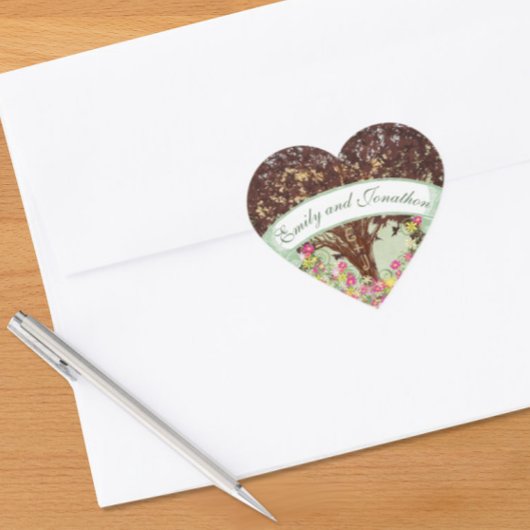 ピンクと黄色のフローラブラウンオーク結婚の木のシール スクエアシール