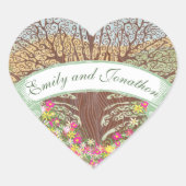 ピンクと黄色のフローラブラウンオーク結婚の木のシール ハートシール (正面)