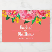 ピンクと黄色のフローラ水色ミニ スパークリングワインラベル (シングルラベル)