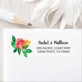 ピンクと黄色のフローラ水色差出人住所 ラベル (インサイチュ)