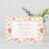 ピンクと黄色のフローラ水色-結婚の 招待状 (スタンド正面)
