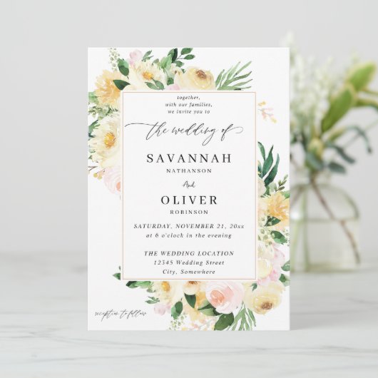 ピンクと黄色のフローラ結婚の2 招待状 (スタンド正面)