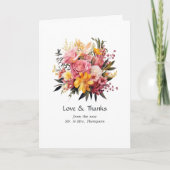 ピンクと黄色のフローラ結婚の サンキューカード (正面)