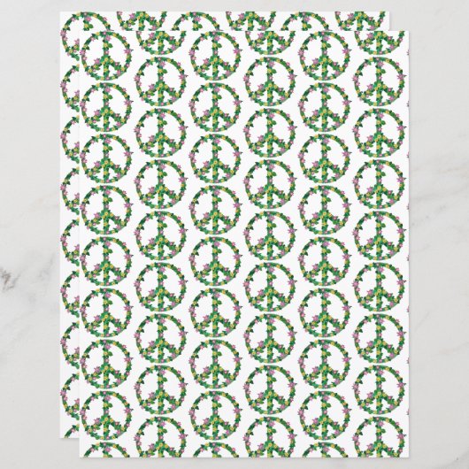 ピンクと黄色のフローラ花平和サイン紙 (正面/裏面)