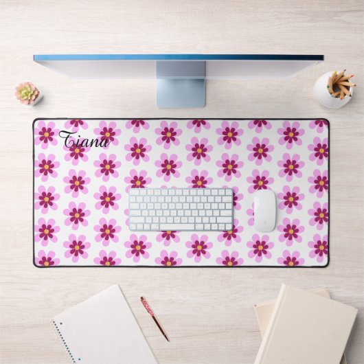 ピンクと黄色のフローラ花 デスクマット (オフィス1)