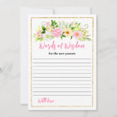 ピンクと黄色のフローラ赤ちゃんシャワー知恵の言葉 招待状 (正面)