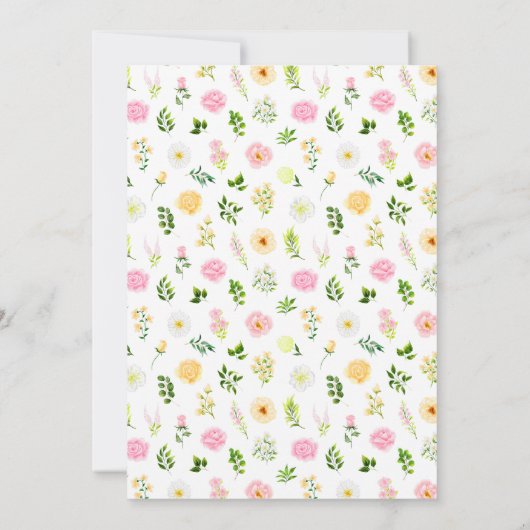 ピンクと黄色のフローラ赤ちゃんシャワー知恵の言葉 招待状 (裏面)