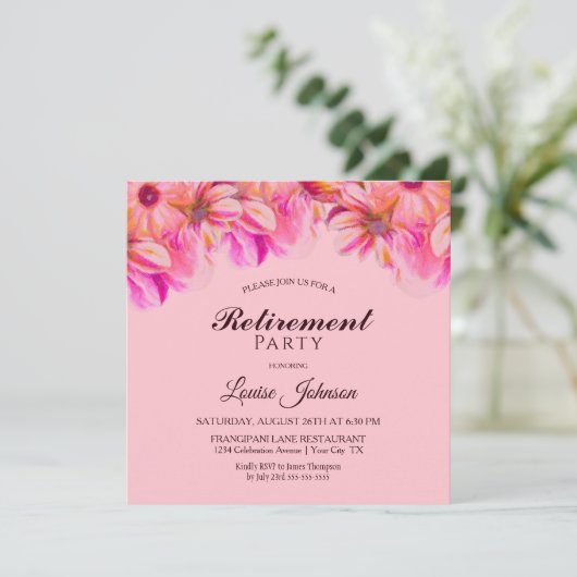 ピンクと黄色のフローラ退職パーティー 招待状 (スタンド正面)