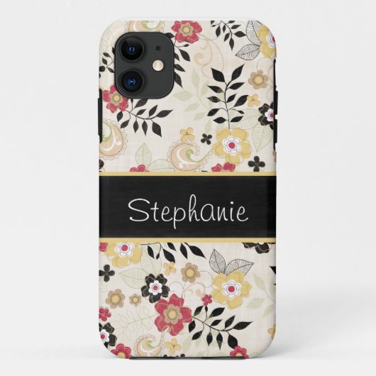 ピンクと黄色のフローラ パーソナライズされた Case-Mate iPhoneケース (裏面)