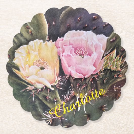 ピンクと黄色のフローラ ペーパーコースター (正面)