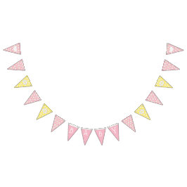 ピンクと黄色のベビーガールデイジーをテーマにしたベビーシャワー バンティングフラッグ