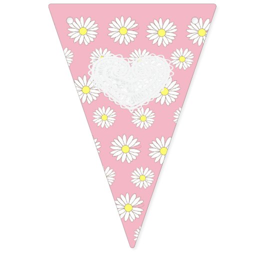 ピンクと黄色のベビーガールデイジーをテーマにしたベビーシャワー バンティングフラッグ (第1の旗)
