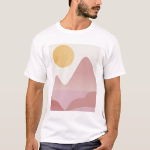ピンクと黄色のミニマリストの夕日 Tシャツ