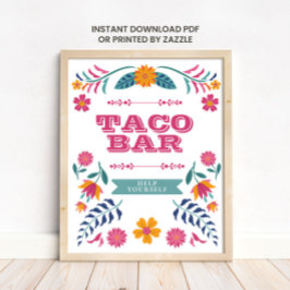 ピンクと黄色のメキシコフィエスタタコバーのサイン ポスター