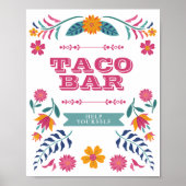 ピンクと黄色のメキシコフィエスタタコバーのサイン ポスター (正面)
