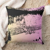 ピンクと黄色のラインアートパインツリーサンセット クッション (ブランケット)