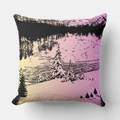 ピンクと黄色のラインアートパインツリーサンセット クッション (正面)