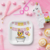 ピンクと黄色のラバーアヒル女の子ベビーシャワー ペーパープレート (パーティー)