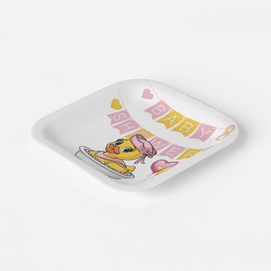 ピンクと黄色のラバーアヒル女の子ベビーシャワー ペーパープレート (傾斜あり)