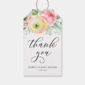 ピンクと黄色のランナキュラス赤ちゃんシャワーありがとう ギフトタグ (裏面)