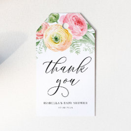 ピンクと黄色のランナキュラス赤ちゃんシャワーありがとう ギフトタグ