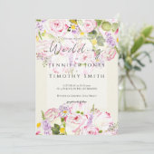 ピンクと黄色のローズブーケの水色 招待状 (スタンド正面)