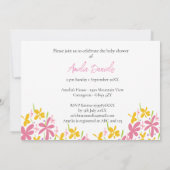 ピンクと黄色のワイルドフラワーのベビーの開花 招待状 (裏面)