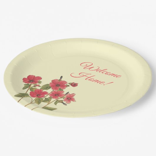 ピンクと黄色のワイルドフラワーフローラウェルカムホーム ペーパープレート (アングル)