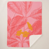 ピンクと黄色のヴィンテージ植物植物スケッチ シェルパブランケット (正面)