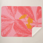 ピンクと黄色のヴィンテージ植物植物スケッチ シェルパブランケット (正面(横))