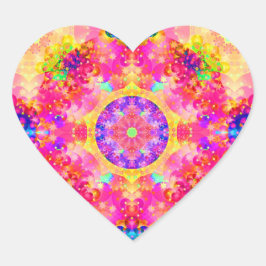 ピンクと黄色の万華鏡のように千変万化するパターンフラクタルステッカー ハートシール